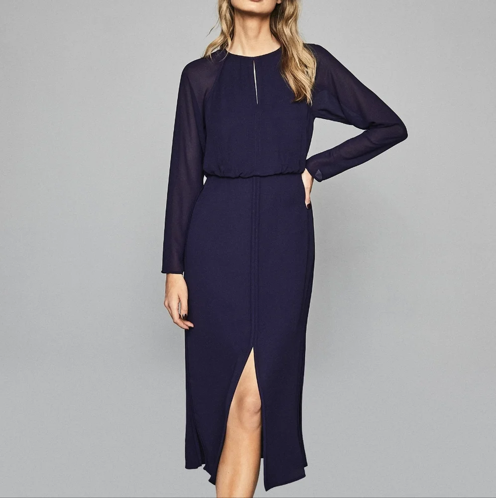 NWT REISS | $425 Mylee Midi Chiffon Dress - Picture 7 of 9